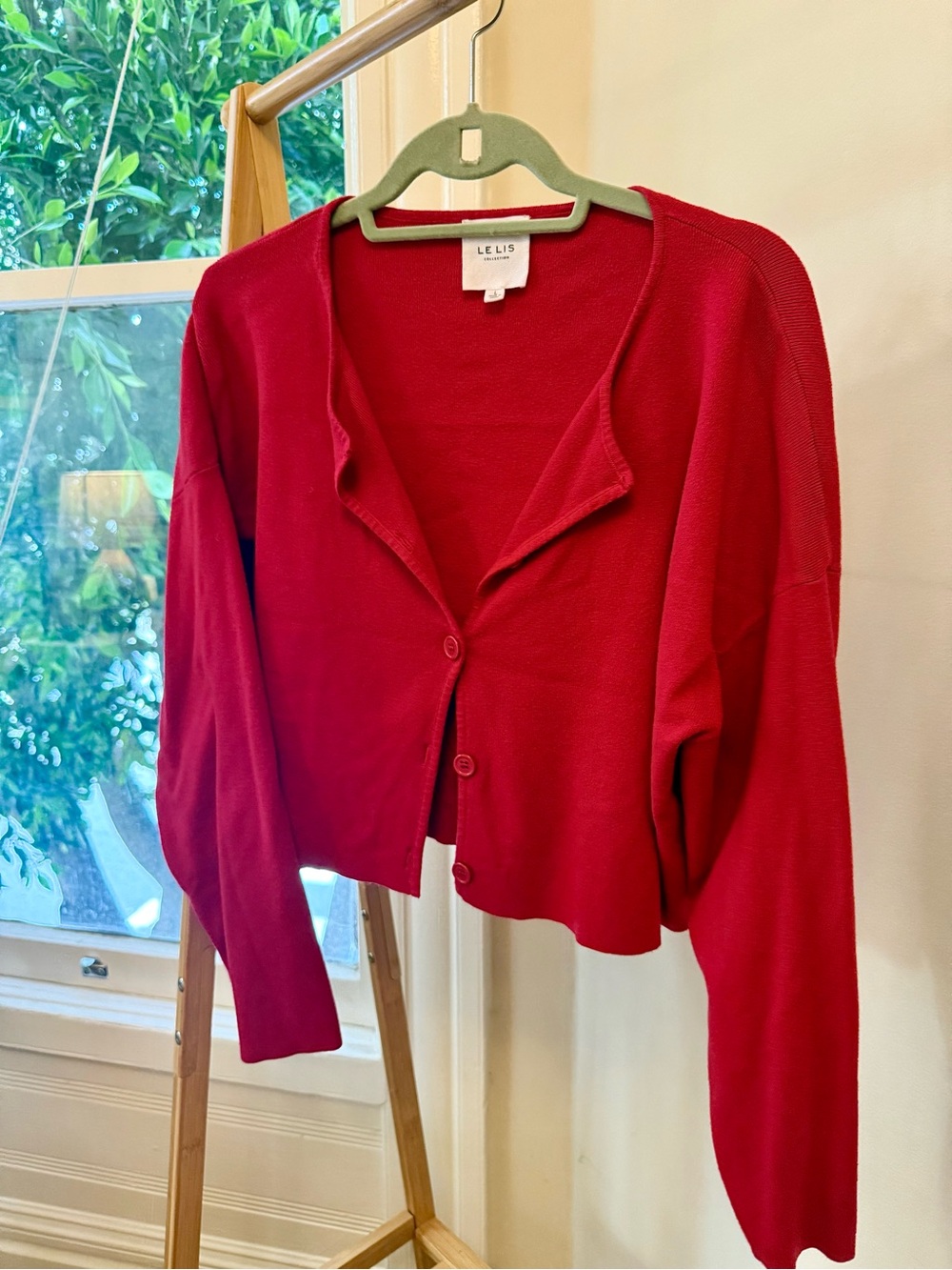 Le Lis Bright Red Cropped Button Cardigan